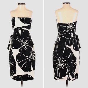 David Meister Black & Ivory Silk Strapless Cocktail Dress, Side Sash Tie sz. 6